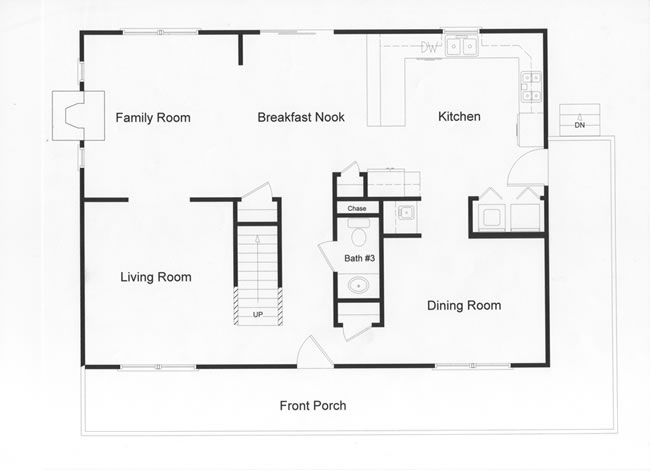 28 ft wide by 38 ft long, custom modular open floor plan large country kitchen and open living space